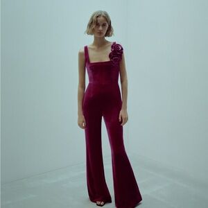 Mango Flared Velour Jumpsuit Medium REF 57059121-VELVET-LM Ships Fast!